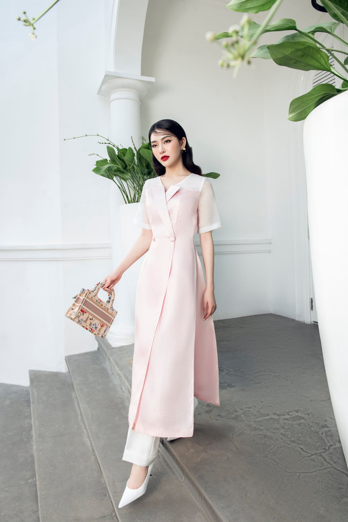 SET ÁO DÀI PINK 2 X QUẦN ÁO DÀI TRẮNG
