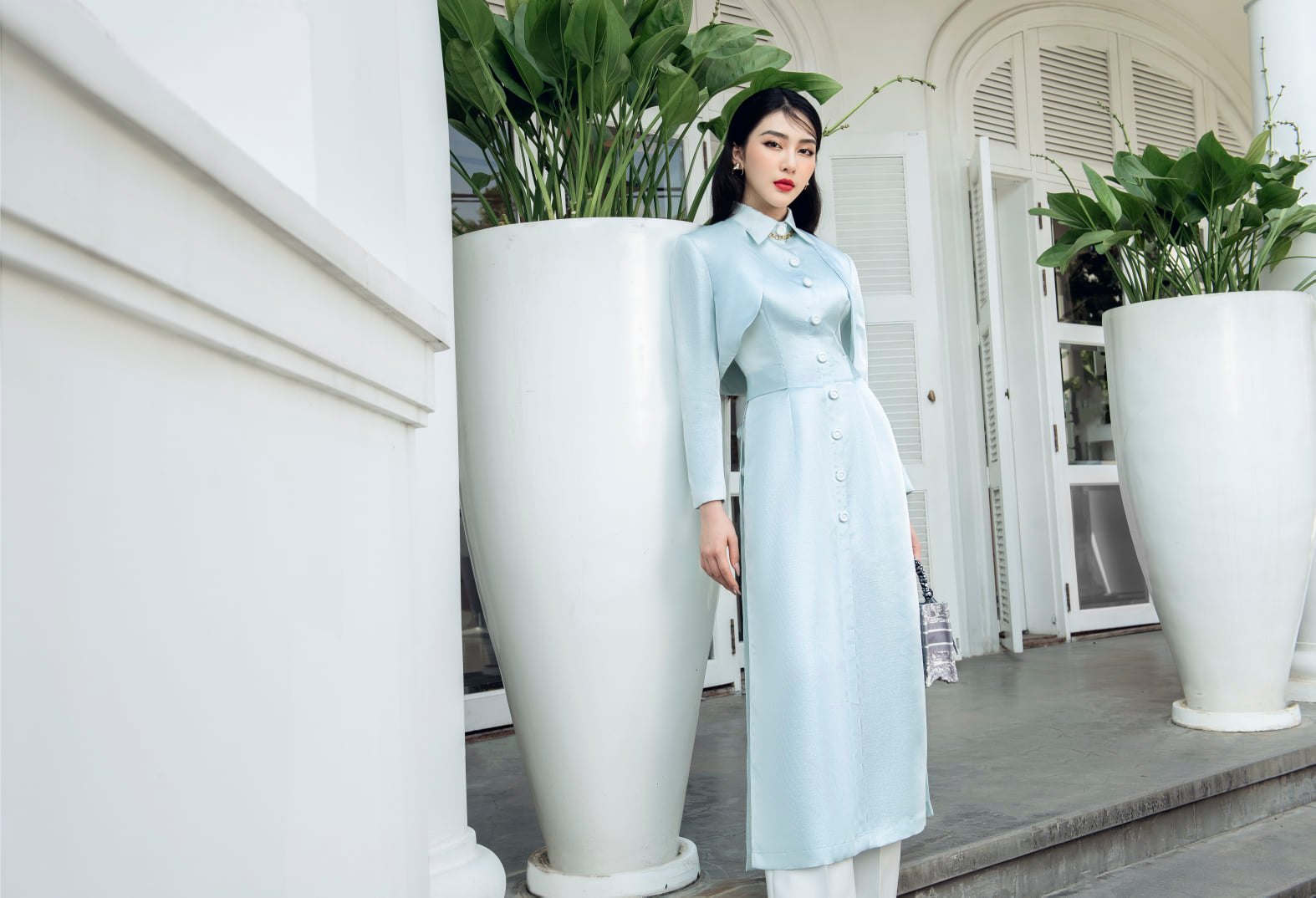 SET ÁO DÀI BLUE 1 X QUẦN ÁO DÀI TRẮNG